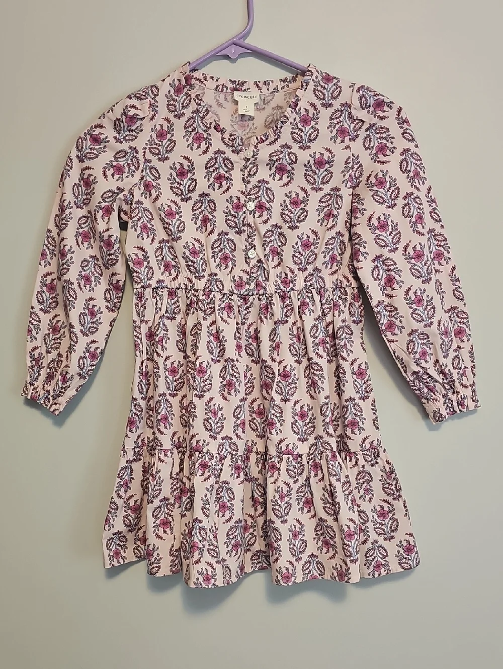 Crewcuts Girls' Pink Floral Tiered Long-Sleeve Dress